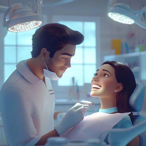 牙医检查患者牙齿场景