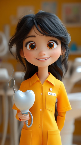 女牙医手持灯彩色制服