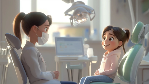女孩与牙医面对面坐诊