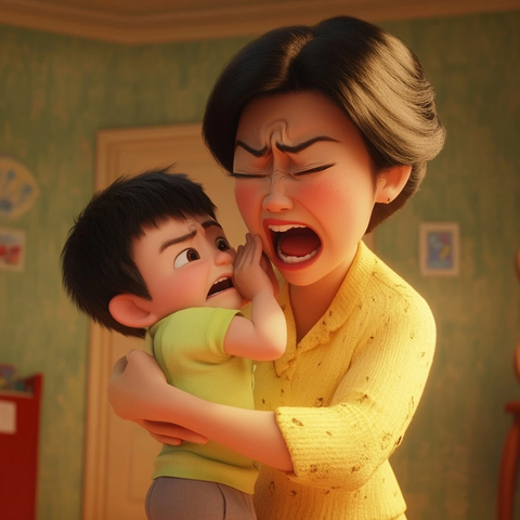 韩国女子捂住哭泣儿童口鼻