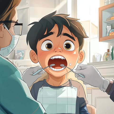 男孩牙医检查口腔