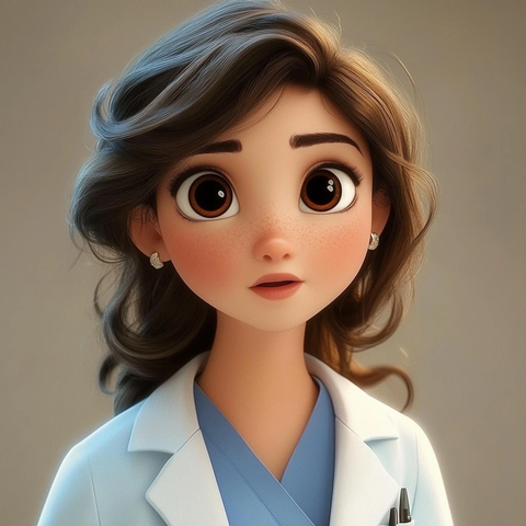 牙医棕发女医生穿蓝色工作服