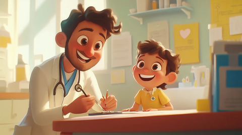 儿科医生检查儿童写处方