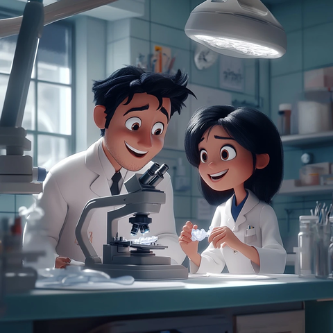 牙医与生物学家研究牙套