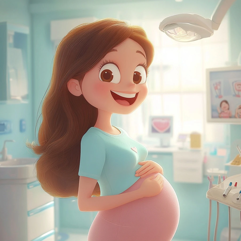 孕妇牙科诊所卡通插画