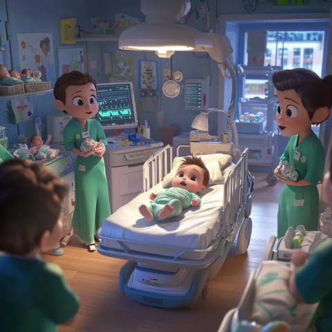 医疗人员照顾新生婴儿