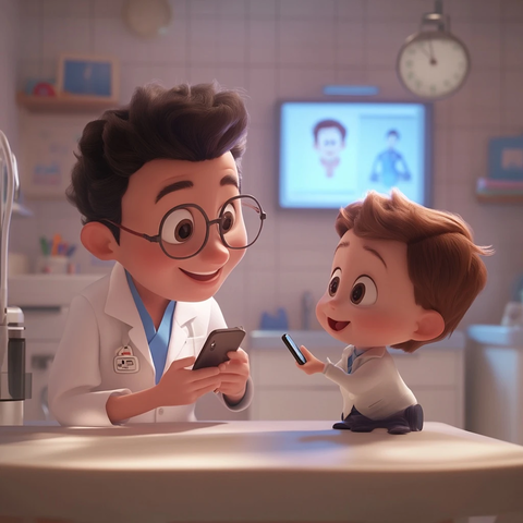 医生检查婴儿口腔婴儿看手机