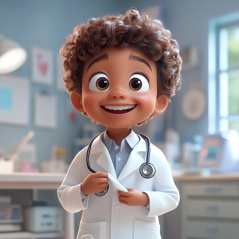 小男孩穿医生白大褂微笑