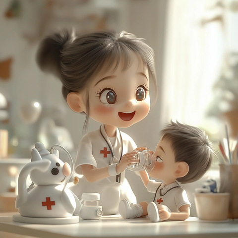 护士仙女给儿童戴氧气面罩