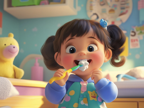 小女孩刷牙玩具奇趣陪伴