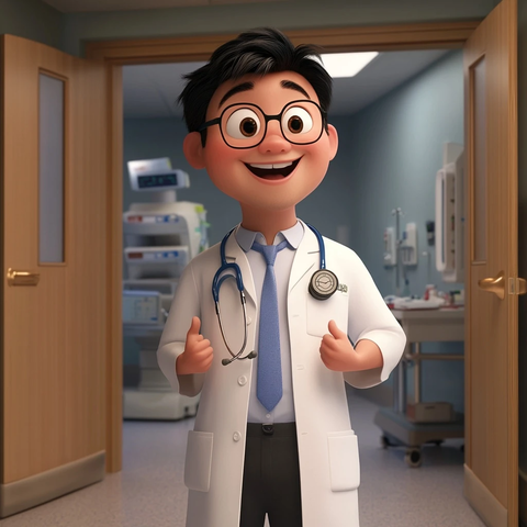 医生微笑陪伴医院入口