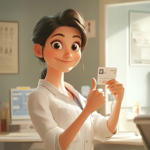 女患者交保险卡竖大拇指