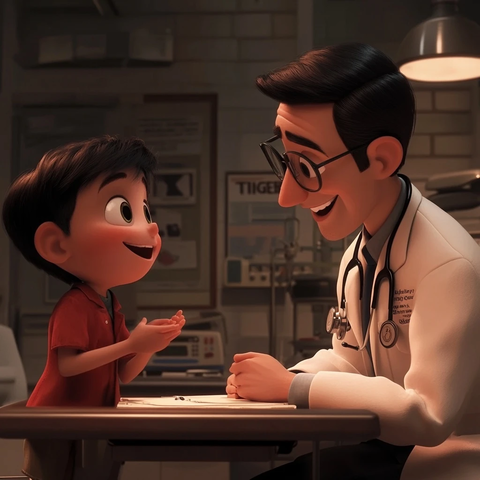 男孩红色服装医生对话