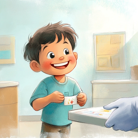 男孩接受护士贴纸