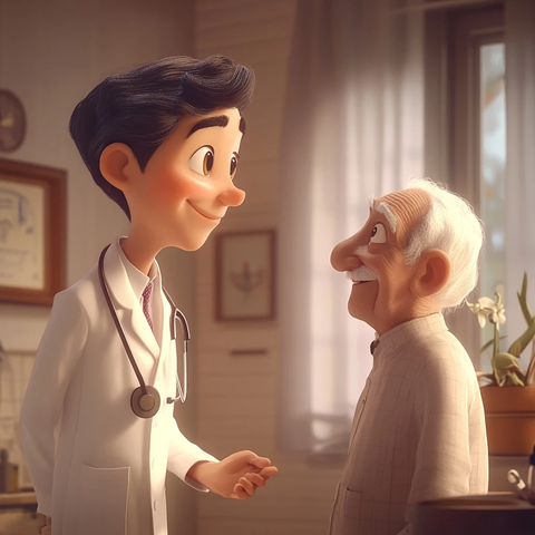 医生微笑照顾老年患者