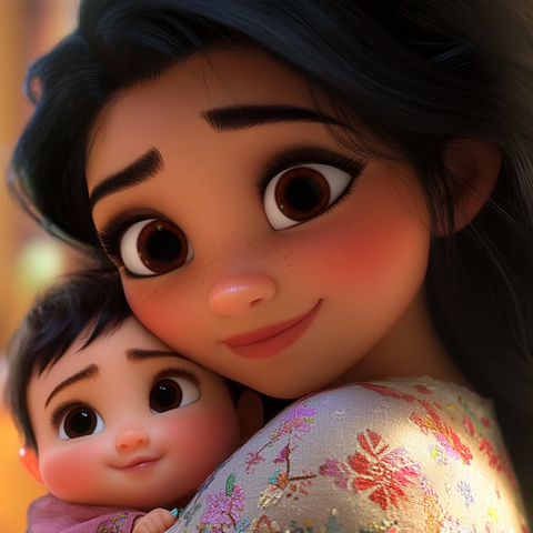 妈妈宝宝黑发拥抱