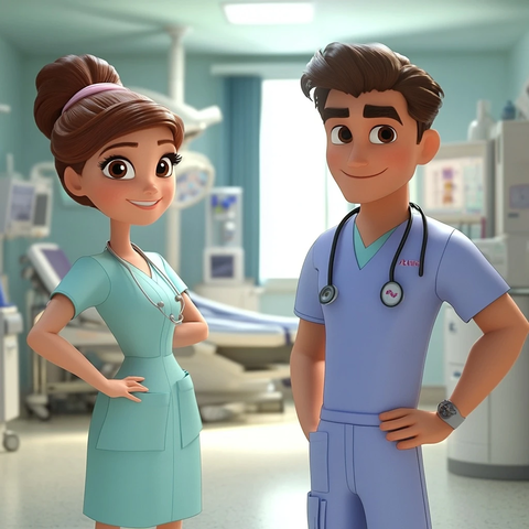 迪士尼角色与医疗工作者对话