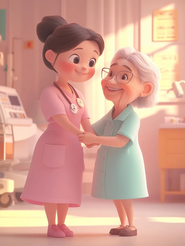 年轻护士照顾奶奶医院场景