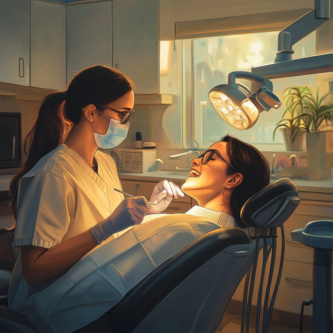 牙医诊所内女性牙医操作