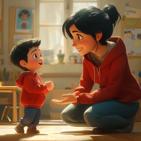 女教师与小孩教室对话