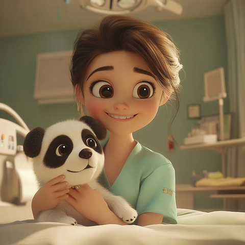 女儿与小熊猫狗温馨病房