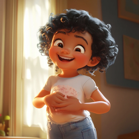 小女孩揉肚子微笑