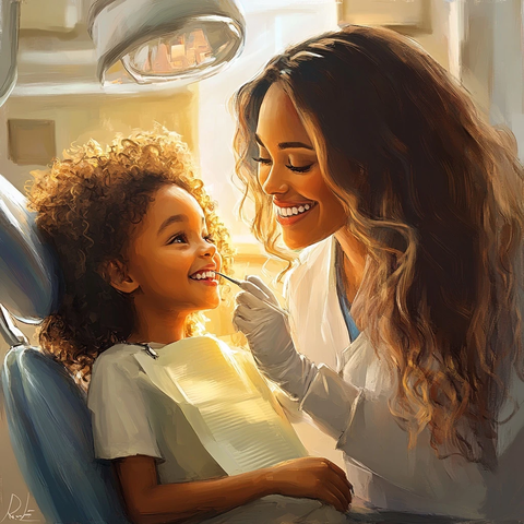 儿童牙科检查手绘插画