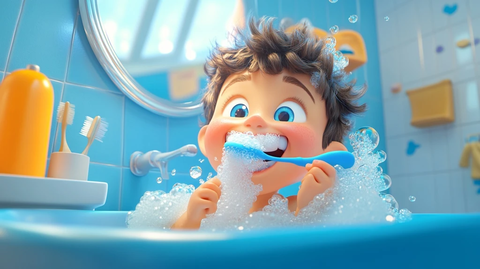 孩子快乐刷牙泡沫满嘴
