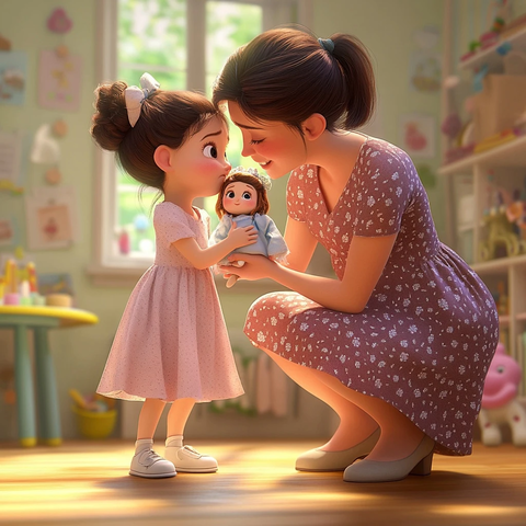 母女牵手走进幼儿园