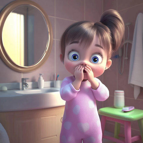 小女孩发现松动乳牙