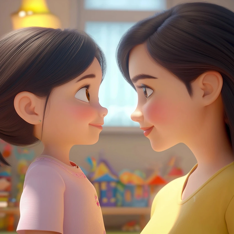 母女对话儿童房间玩具