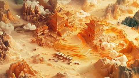 壮观的古建筑群坐落于奇异山地间