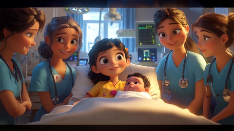 女孩床边医生护士照顾