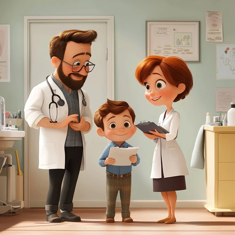 父母陪伴孩子医生诊所