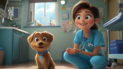 年轻护士照顾狗狗道格