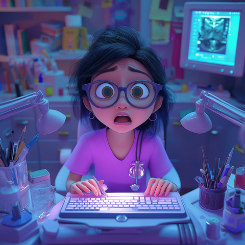 深夜女牙医疲惫打字