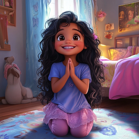 女孩跪地祈祷卧室场景