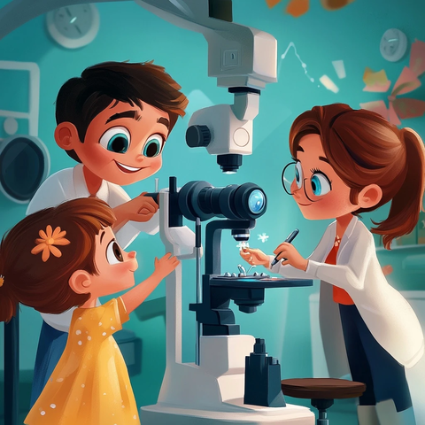 迪士尼风格儿童眼科检查场景