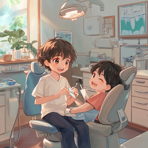 男孩接受牙科护理