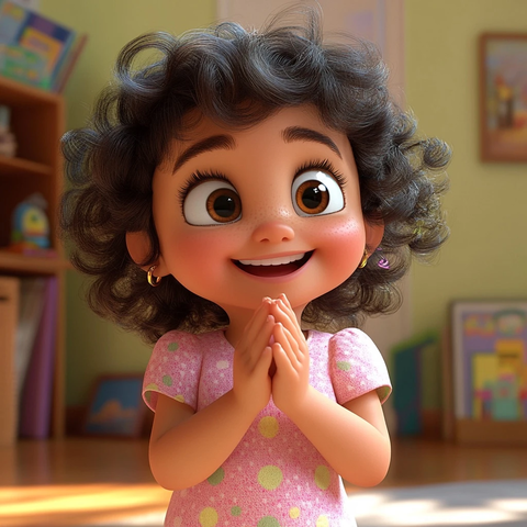 女孩拍手笑书本玩具满屋