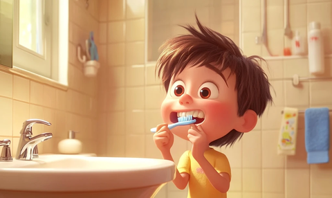 孩子刷牙卡通场景
