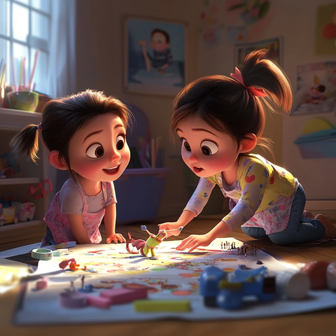 姐妹玩耍童年温馨场景