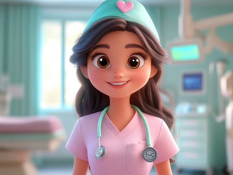 护士微笑问候卡通插画