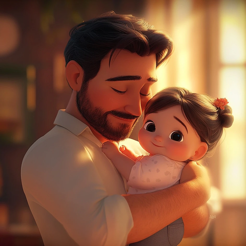 父亲拥抱女婴动画