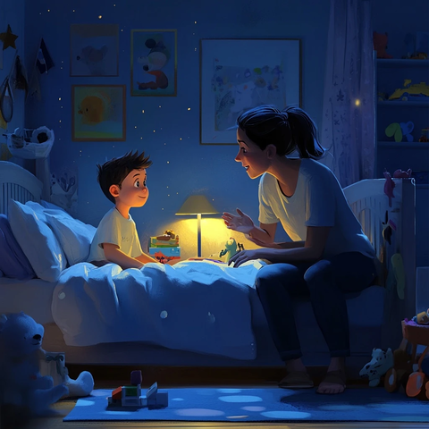 母亲与儿子睡前交谈