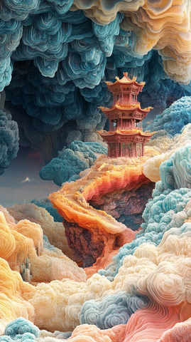 云端上的中式塔楼壮观景象