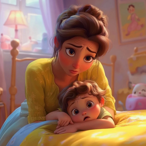 母子相拥房间儿童哭