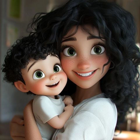 女人抱男孩微笑