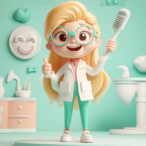 牙医角色手持牙刷站立背景