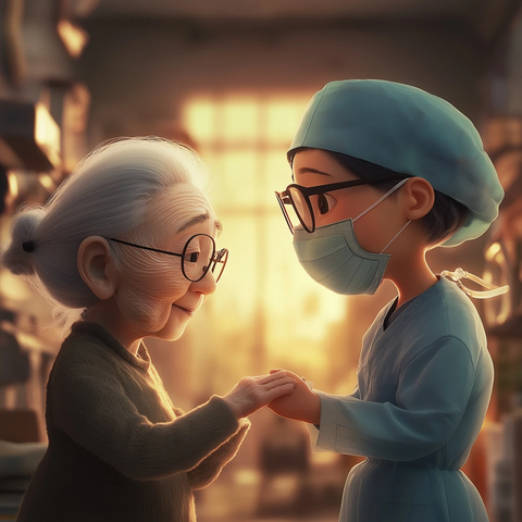 年轻医生握手老年患者